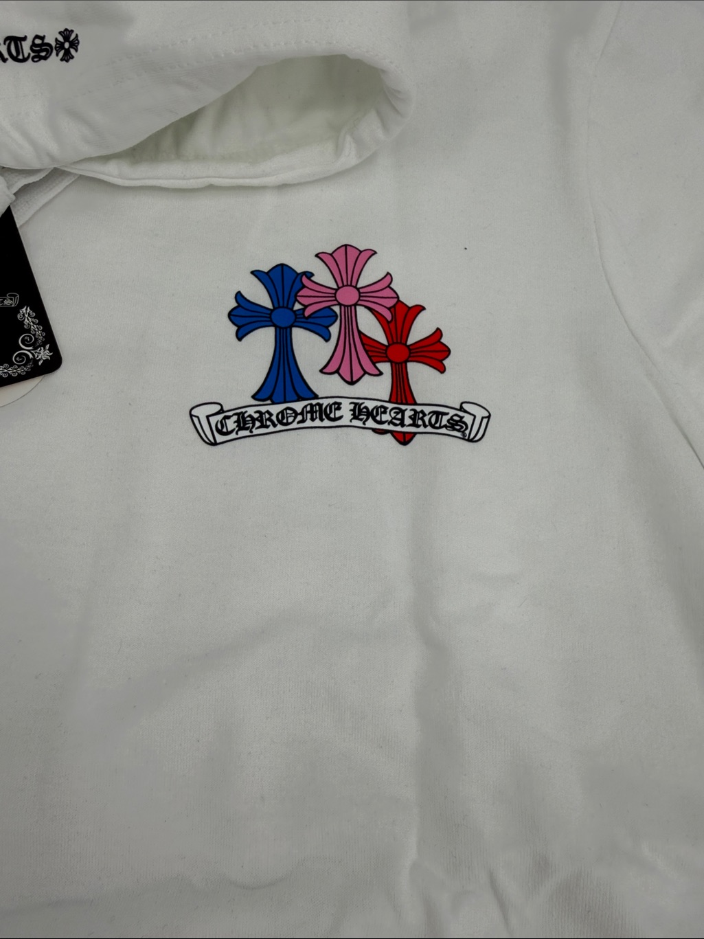 Chrome White Hooded Sweatshirt With Multicolor Sleeve Graphics — image 6 of 8